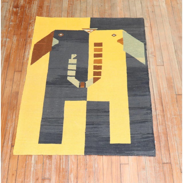 One of a kind Abstract Hand-Knotted Square size Persian kilim from the late 20th century depicting an elephant face 3'3''...