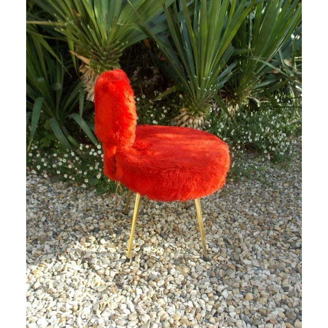 1960s French Mid Century Modern Fluffy Red Chair For Sale - Image 4 of 10