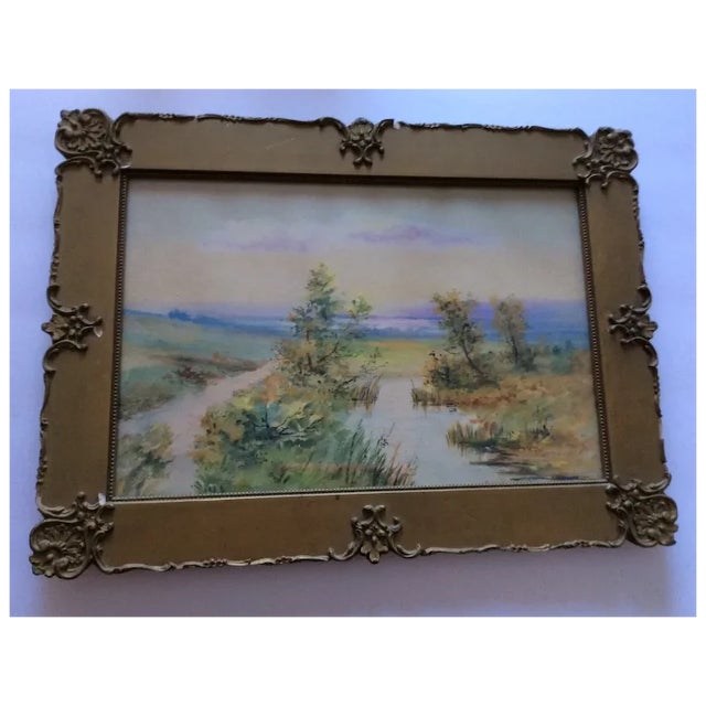 American Antique Impressionistic Watercolor, Landscape Signed Delmar For Sale - Image 3 of 7