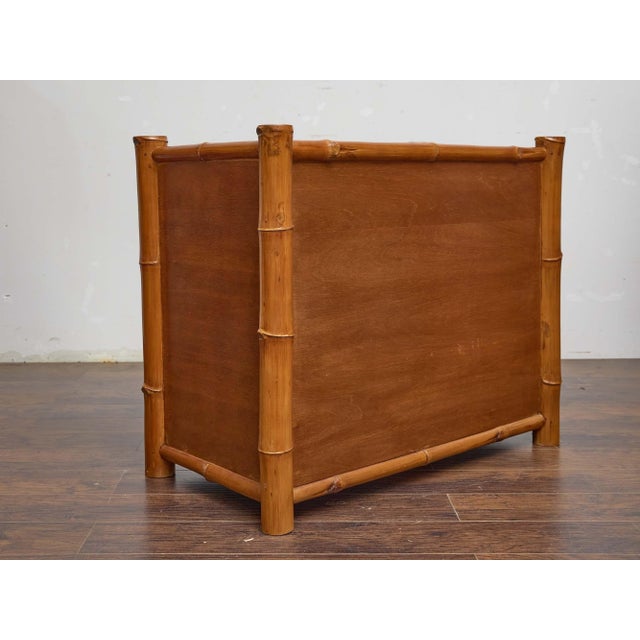 Brown Midcentury Bamboo and Mahogany Chest of Drawers With Campaign-Style Brass Pulls For Sale - Image 8 of 12