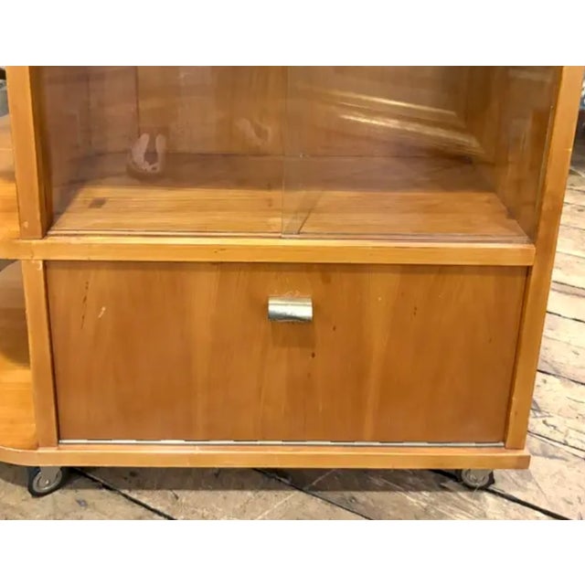 Mid 20th Century Mid Century Art Deco Inspired Rolling Bar Cart With Drop Front and Glass Bar Storage on the Reverse. For Sale - Image 5 of 9