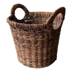 Vintage Hand Woven French Wicker Basket With Round Handles