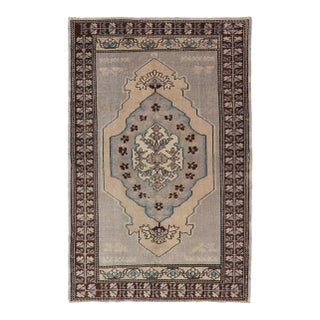 Vintage Turkish Medallion Oushak Area Rug in Gray, Taupe, Brown and Cream For Sale