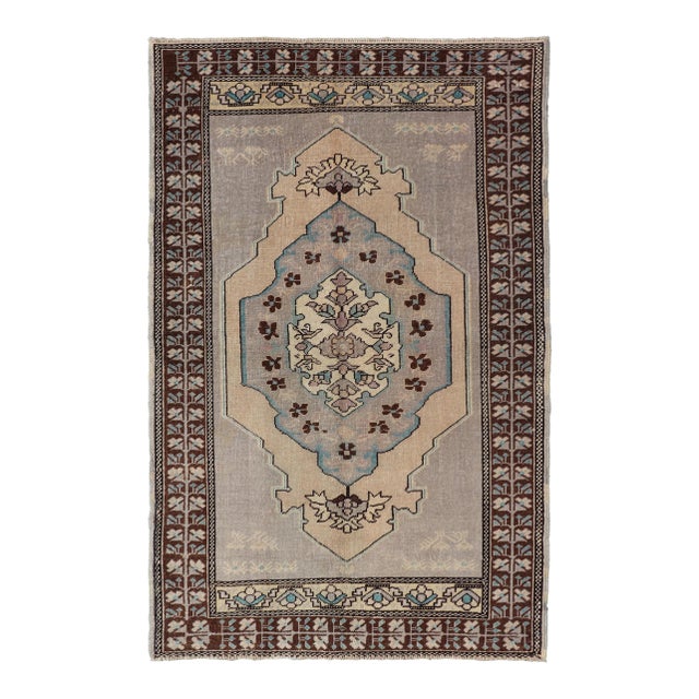 Vintage Turkish Medallion Oushak Area Rug in Gray, Taupe, Brown and Cream For Sale