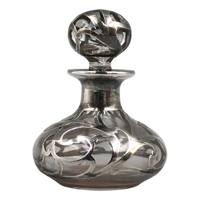 Antique Perfume Bottle in Sterling Silver Overlay, 1900s For Sale