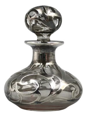 Antique Perfume Bottle in Sterling Silver Overlay, 1900s