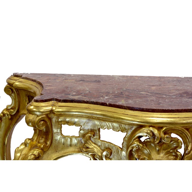 Antique Louis Philippe Italian Giltwood Console Table with Red Marble Top, 19th Century For Sale - Image 11 of 14