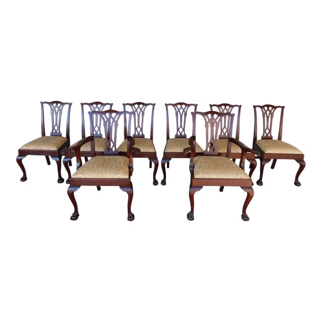 Potthast Bros Chippendale Style Mahogany Ball & Claw Foot Set of 8 Dining Chairs For Sale