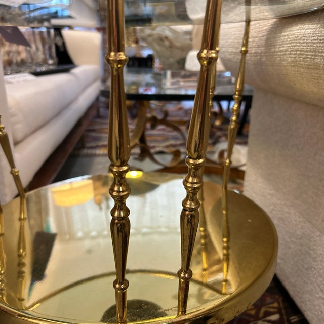 Metal 1960s Italian 2 Tier Round Brass and Glass Side Tables With Hoof Feet a Pair For Sale - Image 7 of 12