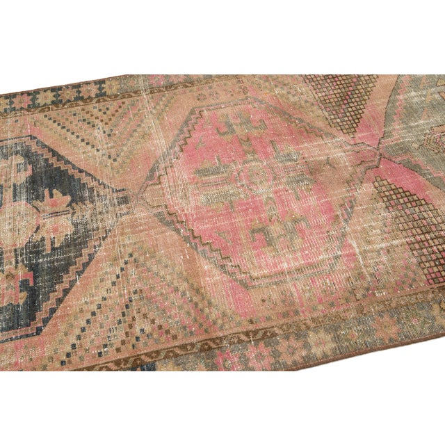 Textile Mid 20th Century Vintage Persian Distressed Peach Handmade Medallion Wool Rug For Sale - Image 7 of 11
