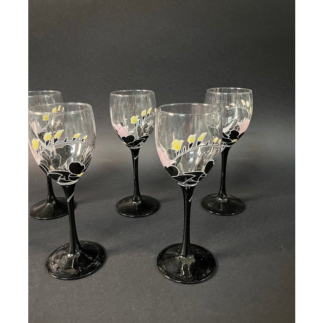 1950s Vintage French Hand-Decorated Glasses, 1950s, Set of 6 For Sale - Image 5 of 13