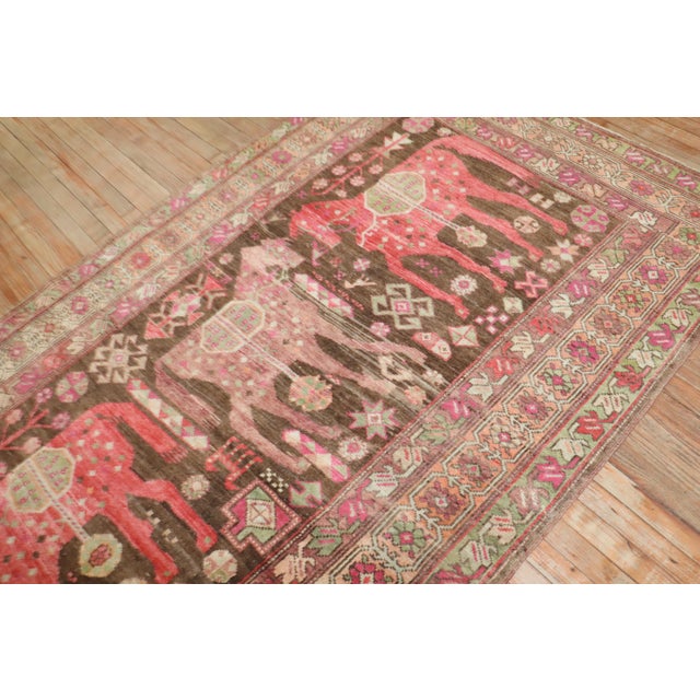 Pink Vintage Zabihi Collection Pictorial Horse Karabagh Rug - 5' x 9'9" For Sale - Image 8 of 10