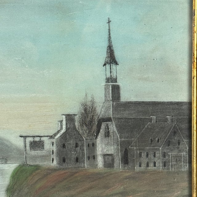 Drawing/Sketching Materials Rare to Market 19th C. Primitive Folk Art Colored Sandpaper Painting of River Scene & Boaters For Sale - Image 7 of 13