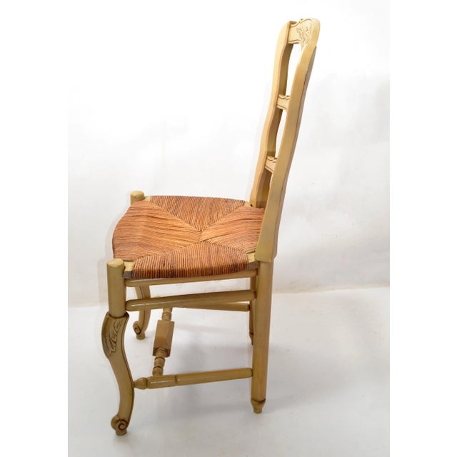 French Country 1950s French Country Carved Papercord Seat Chair For Sale - Image 3 of 13