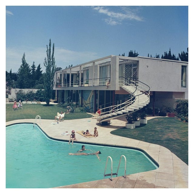 South Africa Swimming Pool 1958 A luxury house in South Africa with stairs leading to the swimming pool in the garden,...