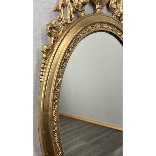 Vintage French Ornate Oval Wall Mirror with Gold Finish For Sale - Image 4 of 10