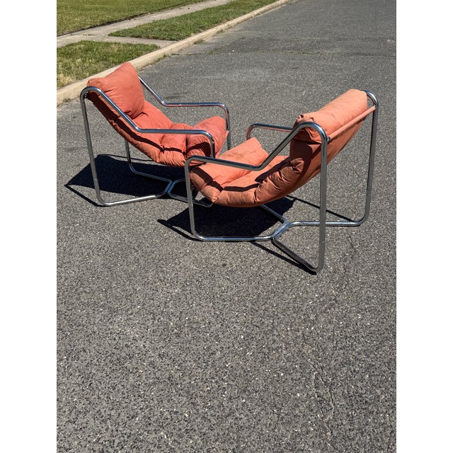 1970s Unarco Chrome Sling Chair Pair For Sale - Image 4 of 8