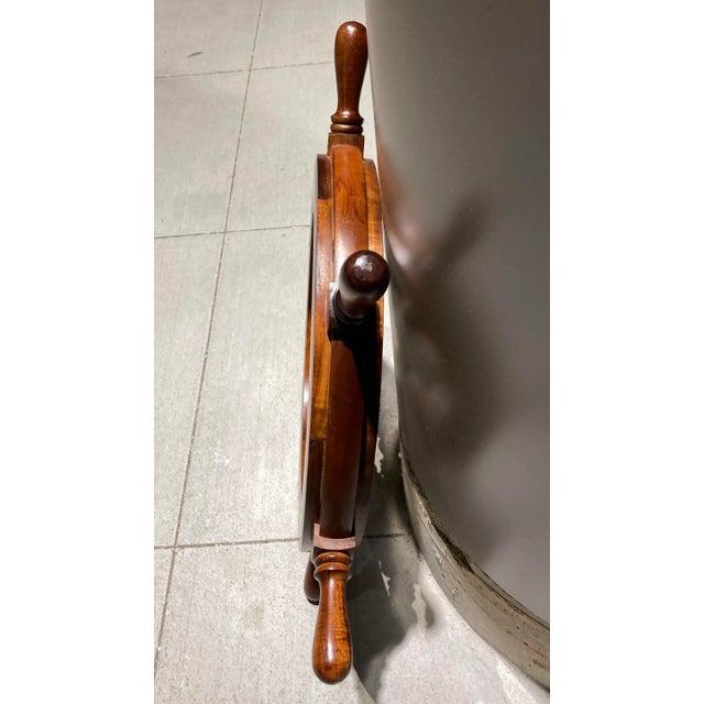 Burnt Umber Mid 20th Century Scandinavian Solid Teak Yacht Wheel With Heavy Brass Hub For Sale - Image 8 of 13