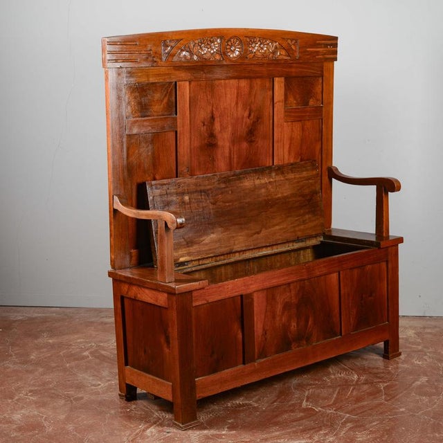 1930s Art Deco Carved Bench with Armrests For Sale - Image 5 of 18