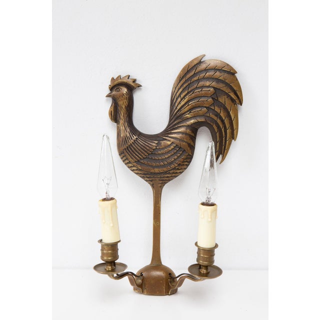 Antique French Wall Sconce Rooster in Bronze, 1950s For Sale - Image 6 of 6