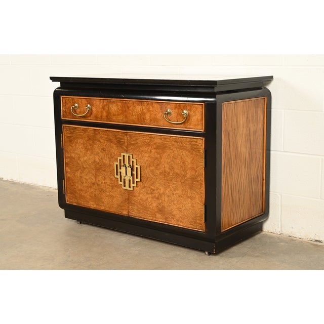 Mid-Century Modern Raymond Sobota for Century Furniture Hollywood Regency Chinoiserie Flip-Top Buffet Server or Bar Cart | Circa 1970s For Sale - Image 3 of 14