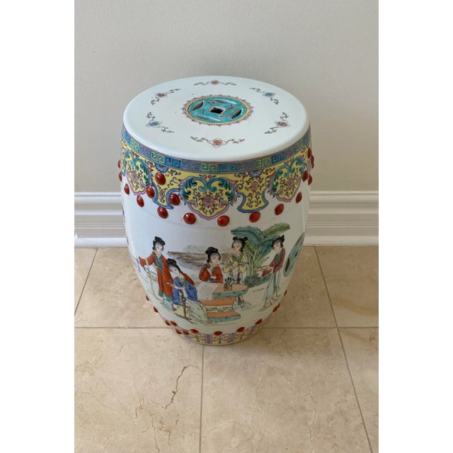 Pink Vintage Famille Rose Pink Ceramic Garden Stool Table For Sale - Image 8 of 8