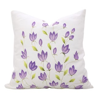 Fabdivine Pure White Linen Handmade Block Print Floral Throw Pillow Covers 16x16 Inches - Juhi For Sale