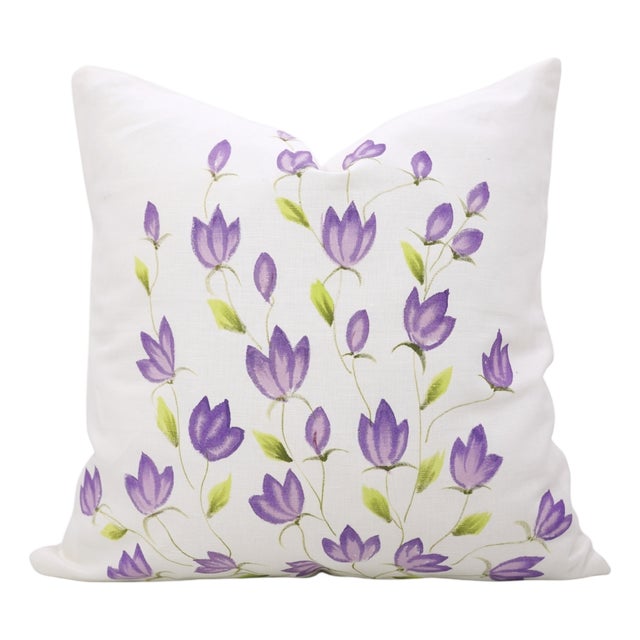 Fabdivine Pure White Linen Handmade Block Print Floral Throw Pillow Covers 16x16 Inches - Juhi For Sale