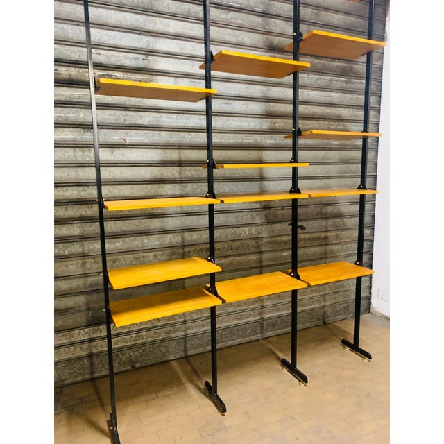 Mid-Century Danish Style Teak, Iron and Brass Bookshelf For Sale - Image 11 of 14