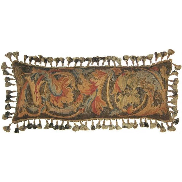 Contemporary Aubusson Handwoven Wool 14"x36" Throw Pillow For Sale - Image 3 of 3