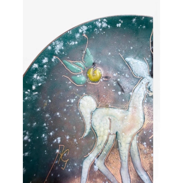 Dutch Mid-Century Enamel on Copper Fawn Dish, Sagitta Workshop Style, Signed Hg, C. 1955–1970 For Sale In New York - Image 6 of 11