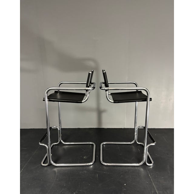 Italian Bauhaus Tubular Chrome High Bar Stools, 1970s, Set of 2 For Sale - Image 9 of 18