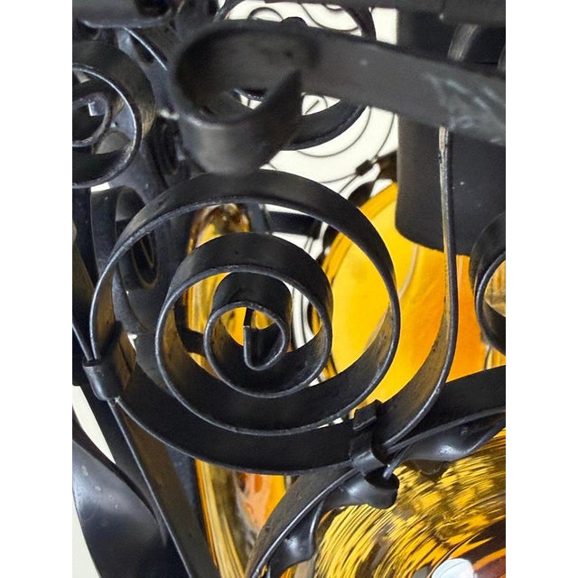 Venetian-Style Handcrafted Lantern Lamp with Amber Glass Panels, 1960s For Sale - Image 6 of 18