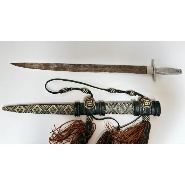 Mandinka Ceremonial Sword With Decorated Green Leather Scabbard West Africa 1950 For Sale - Image 11 of 14