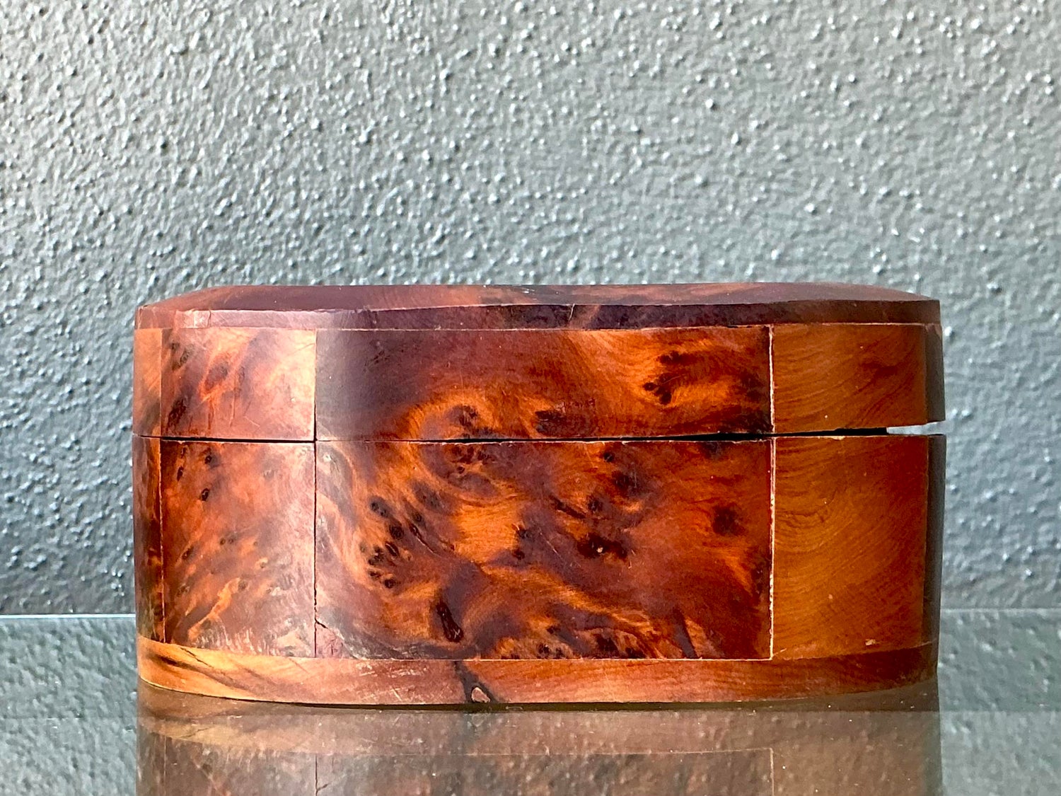 Vintage Faceted Burl Wood Oval Box | Show Pony Palm Beach