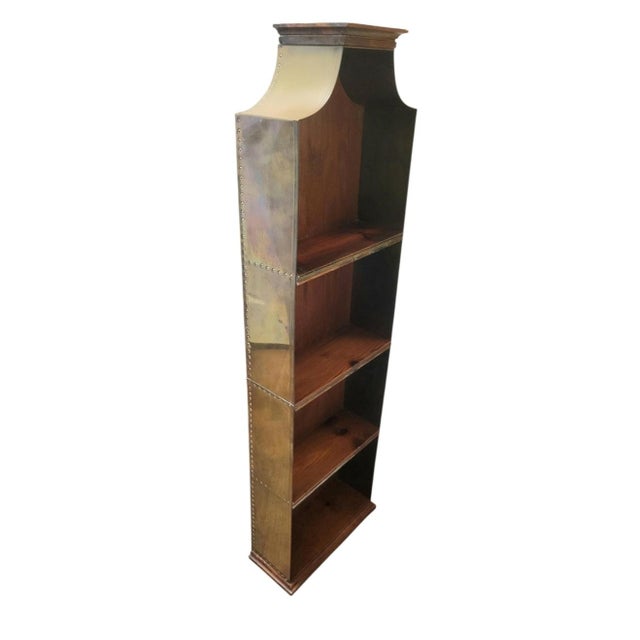 Gold Vintage Rare Spanish Brass Clad Wood Pagoda Regency Sarreid Style Wall Shelf For Sale - Image 8 of 11