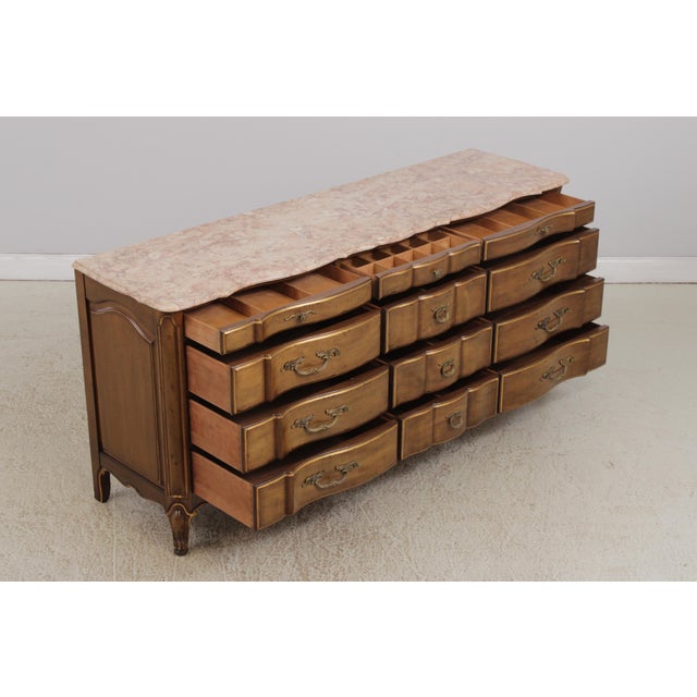 1960s Vintage French Provincial Mahogany Marble Top Dresser For Sale - Image 5 of 18