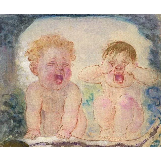 G. Cervelli, Babies Bawling Satirical Cartoon, 1910s, Watercolor For Sale - Image 4 of 4