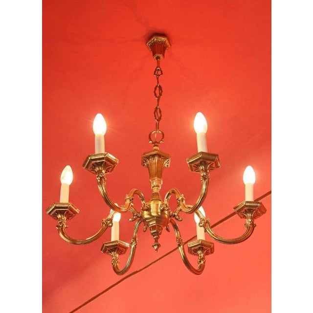 2000 - 2009 Polished Brass 6-Arm Chandelier For Sale - Image 5 of 7