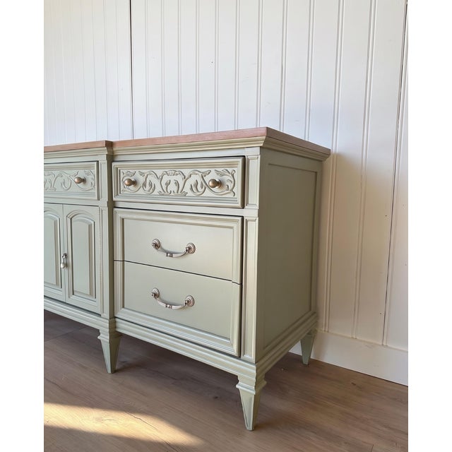 1980s Professionally Refinished Thomasville Solid Wood Sideboard in Sage Green For Sale In Seattle - Image 6 of 10