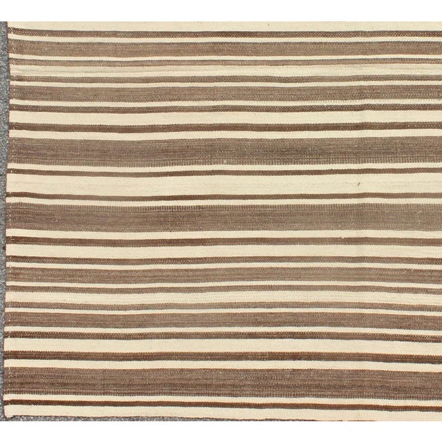 Modern Vintage Turkish Flat-Weave in Muted Colored Kilim in Taupe, Brown and Cream For Sale - Image 3 of 7