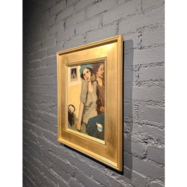 Textile Milt Kobayashi - Girlfriends at a Restaurant -Oil Painting For Sale - Image 7 of 8