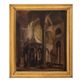 Italian Church Interior Oil on Canvas, 19th Century For Sale