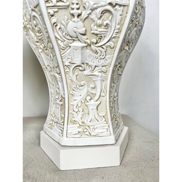 Antique White Vintage Italianate Ceramic Lamps- A Pair For Sale - Image 8 of 11