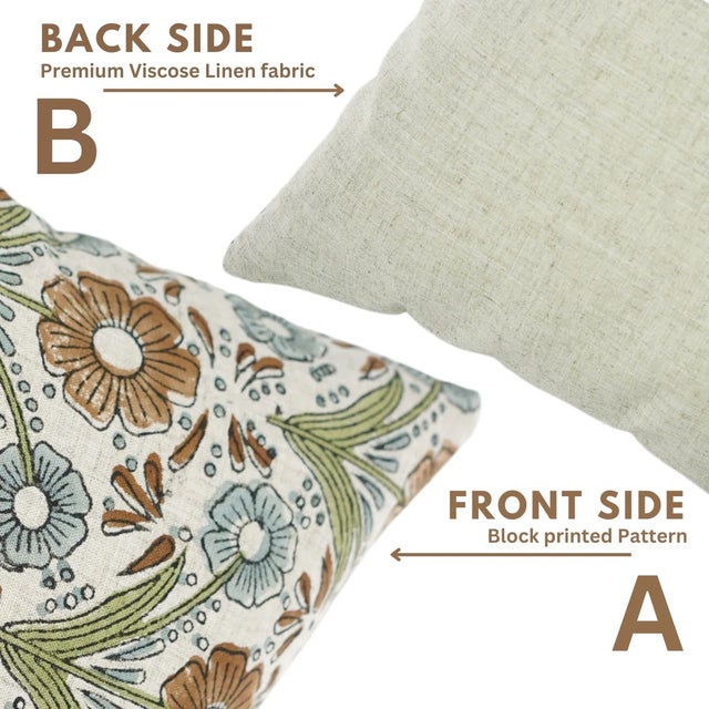 Fabdivine Indian Block Print Cushion Cover 24x24 Inch Viscose Linen-Vanshika For Sale - Image 4 of 5