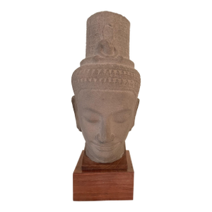 Thai Buddha Head on Wooden Base