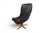 Late 20th Century Arne Wahl Iversen Highback Swivel Chair and Ottoman in Black Leather + Teak For Sale - Image 5 of 8