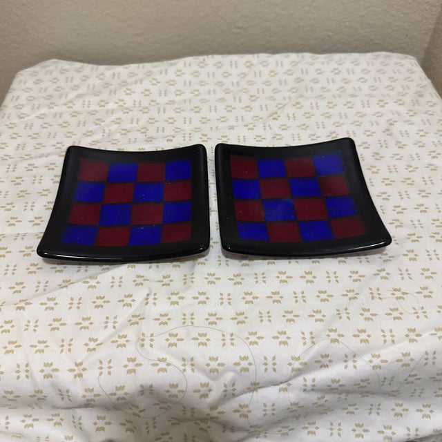 2010s Set of Two Glass Checkered Trinket Dishes Fused For Sale - Image 5 of 6