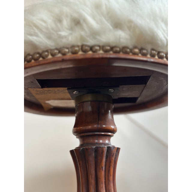 Wood Mid 20th Century One-of-a-Kind Italian Neoclassical Fluted Pedestal Stool in Mongolian Shearling by Lorraine Studios For Sale - Image 7 of 10