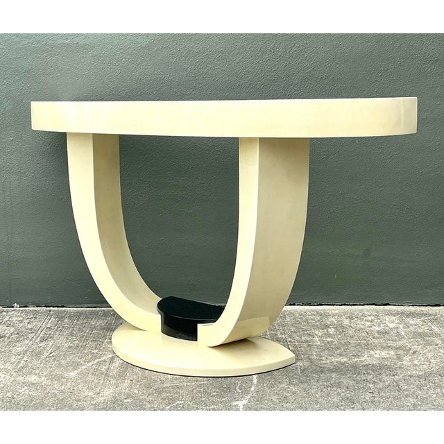 Vintage Faux Goatskin Console Table After Karl Springer For Sale - Image 11 of 12